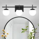 Modern Bathroom Light Fixtures Over Mirror, Black Vanity Lights Milky Glass Glob... - Image 2