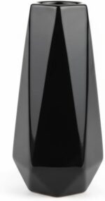 Modern Black Ceramic Vase, 7.5 Inch Geometric Flower vases, Minimalist Design fo... - Image 2