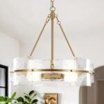 Modern Chandelier for Dining Room, 22" Gold Glass Chandelier, Large Farmhouse Ro... - Image 2