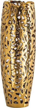 Modern Coral Openwork Ceramic Vase, 16 inch Floor vase for Home décor, Gold Tall... - Image 2