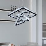Modern Crystal Chandelier LED Ceiling Light, Square 3-Ring Height Adjustable 47W... - Image 2