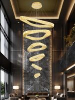 Modern Crystal Chandeliers for High Ceiling 6 Ring Chandelier LED Gold Ceilings ... - Image 2