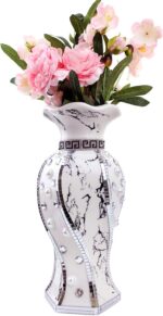 Modern Decorative Vase,Silver Flower Vase for Home Decor with Rhinestone,30 cm L... - Image 2