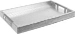 Modern Elegant 17.5"x12" Rectangle Glossy Silver Crocodile Faux Leather Tray Dec... - Image 2