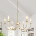 Modern Gold Chandelier, 6-Light Metal Farmhouse Dining Room Light Fixture, Candl... - Image 2