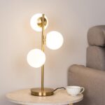 Modern Gold Globe Table Lamp Mid Century 3-Light Desk Lamp with Milk White Glass... - Image 2
