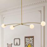 Modern Gold Sputnik Chandelier L51” Mid Century 4 Lights Milk Glass Globe Ceilin... - Image 2