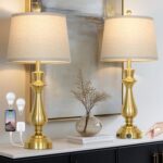 Modern Gold Table Lamps Set of 2 for Living Room,30" Tall Bedside Lamp with USB ... - Image 2