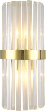 Modern Golden 2 Lights Wall Sconce Luxury Clear Strip Crystal Wall Lamp with Met... - Image 2