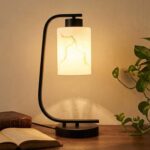 Modern Industrial Table Lamp, Marble Pattern Glass Shade Desk Lamp with C-Shaped... - Image 2