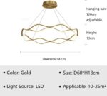 Modern LED Pendant Light for Bedroom Living Dining Room Chandelier Luxury Ring H... - Image 2