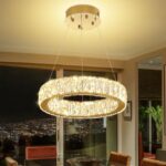 Modern LED Ring Pendant Light Dimmable Crystal Chandelier 15.7" Gold Crystal Cha... - Image 2