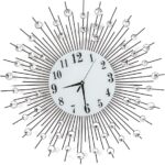 Modern Luxury Round Wall Clock, Metal Silver Crystal Quartz Sunburst Design Deco... - Image 2