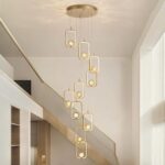 Modern Staircase Chandelier Modern LED Chandelier Gold Entryway High Ceiling Lig... - Image 2