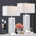 Modern Table Lamp Set of 2 Touch Control, Silver Mirror Big Diamond Crystal Beds... - Image 2