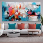 Mofutinpo Abstract Wall Art Canvas Hand-Painted Art in Blue and Pink Office Wall... - Image 2