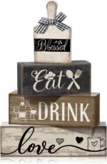 Moucuny 4 Pcs Farmhouse Kitchen Decor Wooden Plate Farmhouse Table Decor Black B... - Image 2