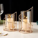 MrMrKura Metal Wire Candle Holder Set of 2, Glass Pillar Candle Holders Gold Dec... - Image 2