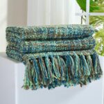 Multi-Color Green Cable Woven Throw Blanket for Couch,60"X80" Boho Style Texture... - Image 2