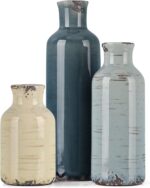 Multicolor Ceramic Vase Set of 3 - Coastal Rustic Farmhouse Decor Flower Vases f... - Image 2