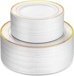 Munfix 100 Piece Plastic Party Plates White Gold Rim, 50 Premium Heavy Duty 10.2... - Image 2