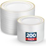 Munfix 200 Gold Plastic Plates Set, 100 Pcs 10 Inch White Dinner and 100 Pcs 7 I... - Image 2