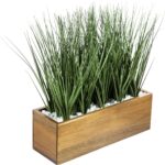 MyGift Artificial Grass Plants in Premium Acacia Solid Wood Planter Box, 12 Inch... - Image 2