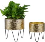 MyGift Modern Brass Tone Metal Planter Pots with Pebbled Texture, Hammered Plant... - Image 2