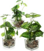 MyGift Set of 3 Fake Plants, Small Artificial Potted Plants Indoor in Clear Glas... - Image 2