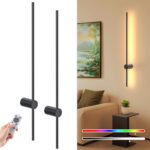 NIORSUN 35.4 Inch Battery Operated Wall Sconce Set of 2,Black Minimalist Recharg... - Image 2