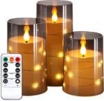 NURADA Flickering Flameless Candles: Built-in Star String Lights 3D Wick Acrylic... - Image 2