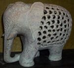 Natural Soapstone Elephant Statue 5" inch Beautiful Handcrafted Undercut Jali De... - Image 2