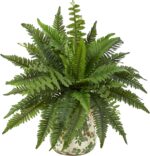 Nearly Natural 15in. Boston Fern Artificial Plant with Tuscan Ceramic Green Scro... - Image 2
