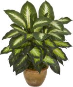 Nearly Natural Artificial Dieffenbachia Plant Faux Greenery in Ceramic Planter f... - Image 2