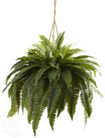 Nearly Natural Giant 36in Wide Artificial Boston Fern Hanging Basket, Faux Green... - Image 2