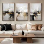 Neutral Abstract Wall Decor Mid Century Modern Framed Wall Art, Black and Brown ... - Image 2