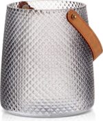 Nordic Handcrafted Crystal Glass Flower Vase with Vegan Leather Handle – Smoke G... - Image 2