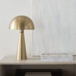 Nourison Home 16" Antique Gold Metal Mushroom Table Lamp, Modern, Retro, Desk Li... - Image 2