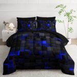 Nttopship Geometric Blue Black Queen Comforter Set,Light Honeycomb Bedding Set 7... - Image 2