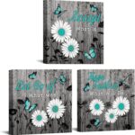 NutArtPic Rustic Daisy Wall Art Teal Grey Inspirational Quotes Canvas Painting D... - Image 2