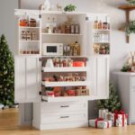 ONBRILL 71" Tall Farmhouse Kitchen Pantry Cabinet with 3 Pull Out Shelves & 2 La... - Image 2