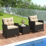 ORALNER 3 Pieces Patio Furniture Set, Outdoor Wicker Rocking Chairs with Soft Cu... - Image 2