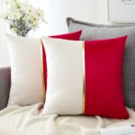 OTOSTAR Christmas Red White Velvet Throw Pillow Covers with Gold Leather Patchwo... - Image 2