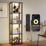 OUTON 67" Glass Display Shelf with Dimmable LED Floor Lamp, Collectibles Display... - Image 2