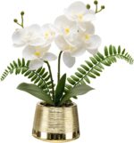 Oairse White Orchids Artificial Flowers in Gold Pot Faux Phaleanopsis Orchid Bon... - Image 2