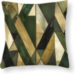 Olive Green Gold Bronze Geometric Glam Chic Satin Cushion Covers Vintage Geometr... - Image 2