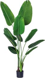 One 5 Foot Artificial Silk Bird of Paradise Palm Tree Potted Plant by Bagari - Image 2