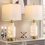 Oneach 22" Glass Table Lamps Set of 2, White Modern Bedside Lamp with LED Night ... - Image 2