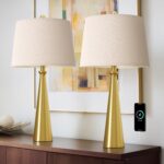Oneach 25.75" Modern Table Lamp Set of 2, Bedside Lamps with USB Ports, Brass Go... - Image 2
