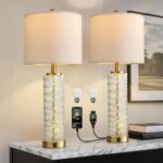 Oneach 27.75” Table Lamps Set of 2, Gold Modern Bedside Lamp with LED Night Ligh... - Image 2